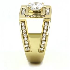 CJE3079 Wholesale Men's Stainless Steel IP Gold Clear Round AAA Grade CZ Ring