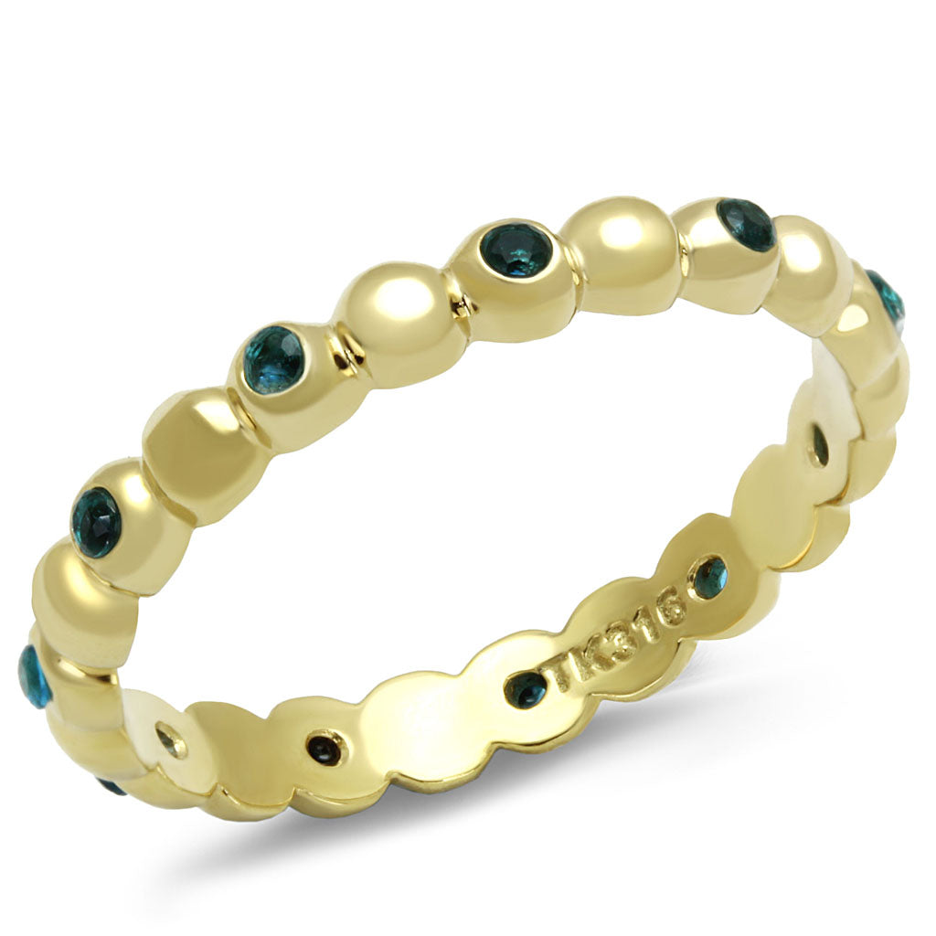 CJE3086 Wholesale Stainless Steel IP Gold Round Montana Synthetic Glass Minimal Bubble Eternity Ring
