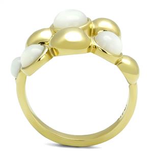 CJE3090 Wholesale Women's Stainless Steel IP Gold Aurora Borealis Semi-Precious Coral Minimal Bubble Ring