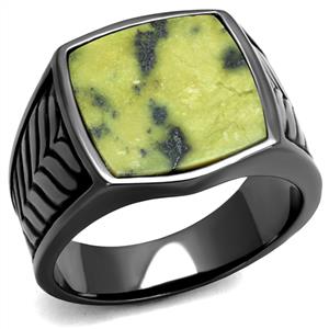 CJE3112 Wholesale Men's Stainless Steel IP Light Black Topaz Semi-Precious Leopard Stone Ring