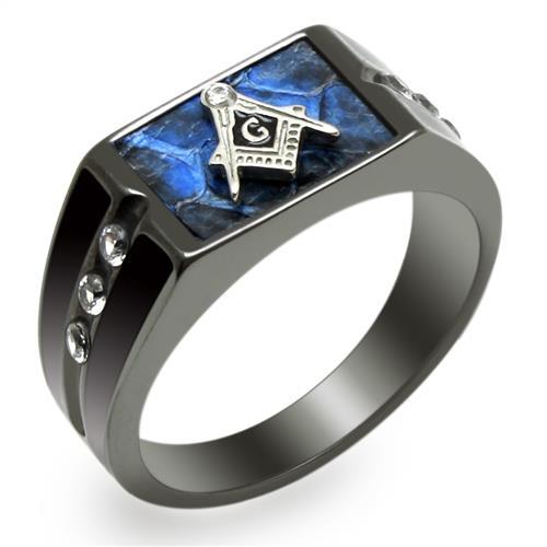 CJE3116 Wholesale Men&#39;s Stainless Steel Two-Tone IP Black AAA Grade CZ Clear Masonic Ring
