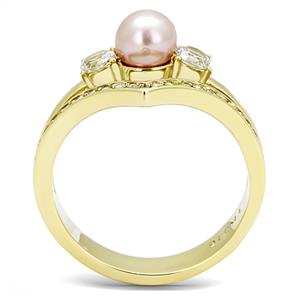 CJE3126 Wholesale Women's Stainless Steel IP Gold Rose Synthetic Pearl Ring