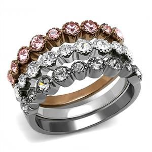 CJE3136 Wholesale Women's Stainless Steel IP Light Black & IP Light coffee Multi Color Top Grade Crystal Stackable Rings
