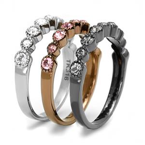 CJE3136 Wholesale Women's Stainless Steel IP Light Black & IP Light coffee Multi Color Top Grade Crystal Stackable Rings