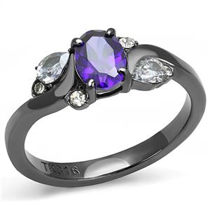 CJE3169 Wholesale Women's Stainless Steel IP Light Black Tanzanite AAA Grade CZ Fashion Ring
