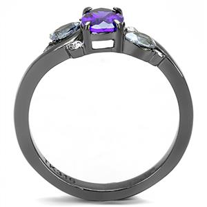 CJE3169 Wholesale Women&#39;s Stainless Steel IP Light Black Tanzanite AAA Grade CZ Fashion Ring