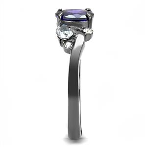 CJE3169 Wholesale Women's Stainless Steel IP Light Black Tanzanite AAA Grade CZ Fashion Ring