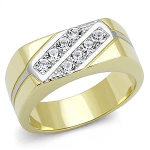 CJE3186 Wholesale Men&#39;s Stainless Steel Two-Tone IP Gold Clear Top Grade Crystal Ring