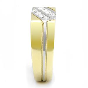 CJE3186 Wholesale Men&#39;s Stainless Steel Two-Tone IP Gold Clear Top Grade Crystal Ring