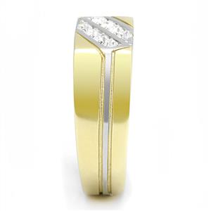 CJE3186 Wholesale Men's Stainless Steel Two-Tone IP Gold Clear Top Grade Crystal Ring
