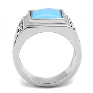 CJE3188 Wholesale Men's Stainless Steel Sea Blue Synthetic Turquoise Ring
