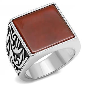 CJE3189 Wholesale Men's Stainless Steel Siam Semi-Precious Agate Ring