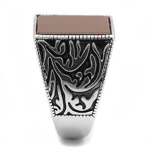 CJE3189 Wholesale Men's Stainless Steel Siam Semi-Precious Agate Ring