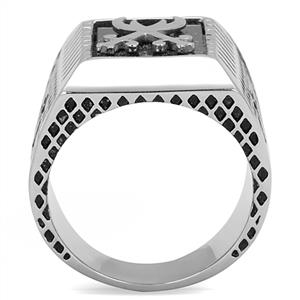 CJE3191 Wholesale Men's Stainless Steel Semi-Precious Onyx Double Sword Ring