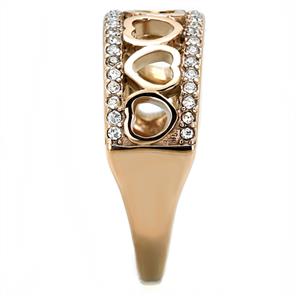 CJE3194 Wholesale Women's Stainless Steel IP Rose Gold Clear Top Grade Crystal Multi Heart Ring