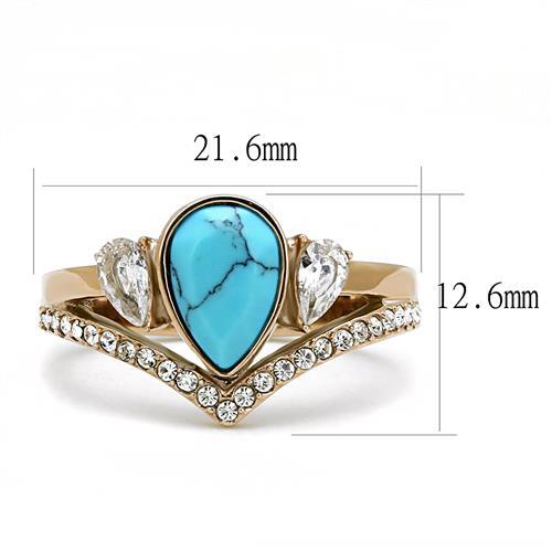 CJ3200 Wholesale Women's Stainless Steel IP Rose Gold Synthetic Turquoise Minimal Ring