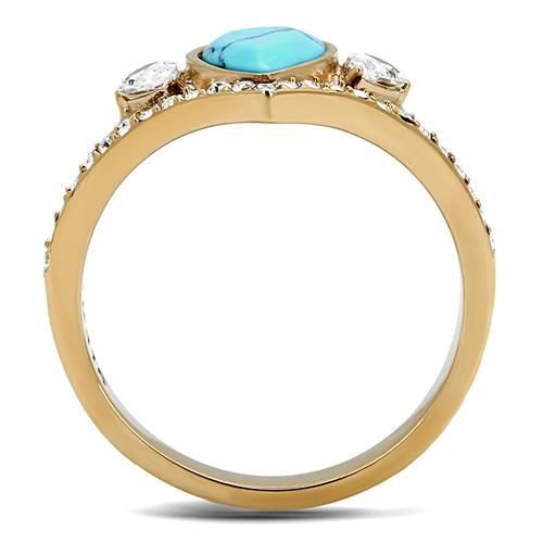 CJ3200 Wholesale Women&#39;s Stainless Steel IP Rose Gold Synthetic Turquoise Minimal Ring