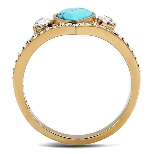 CJ3200 Wholesale Women's Stainless Steel IP Rose Gold Synthetic Turquoise Minimal Ring