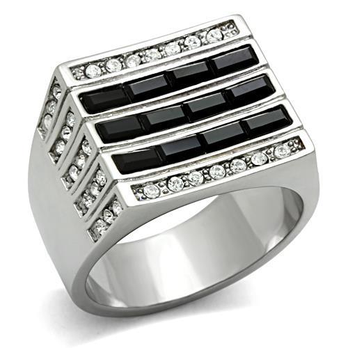 CJE321 Wholesale Men's Stainless Steel Top Grade Crystal Jet Stone Ring