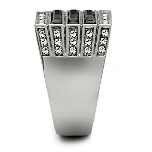 CJE321 Wholesale Men's Stainless Steel Top Grade Crystal Jet Stone Ring
