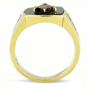 CJE3223 Wholesale Men&#39;s Stainless Steel IP Gold Jet Synthetic Onyx Masonic Ring