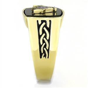 CJE3223 Wholesale Men's Stainless Steel IP Gold Jet Synthetic Onyx Masonic Ring