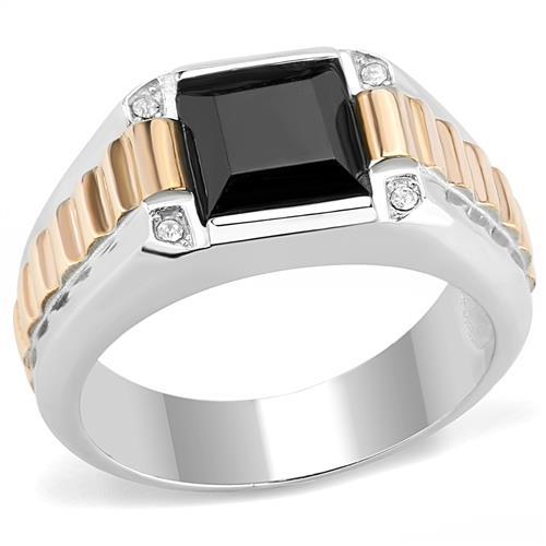 CJ3227 Wholesale Men's Stainless Steel Two-Tone IP Rose Gold Synthetic Jet Ring