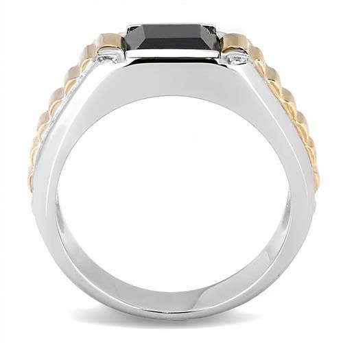 CJ3227 Wholesale Men's Stainless Steel Two-Tone IP Rose Gold Synthetic Jet Ring