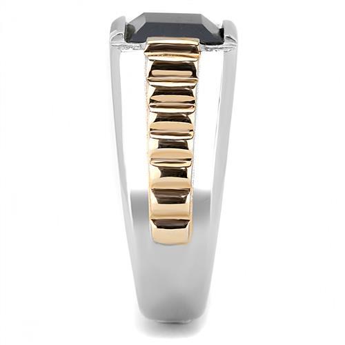 CJ3227 Wholesale Men's Stainless Steel Two-Tone IP Rose Gold Synthetic Jet Ring