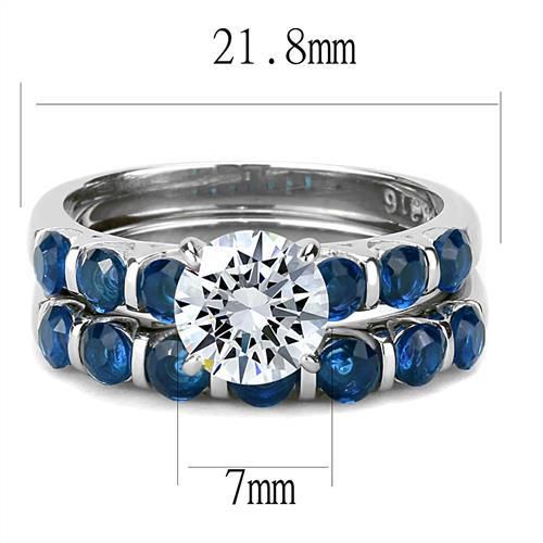 CJ3235 Wholesale Women's Stainless AAA Grade CZ Clear Blue Stone Wedding Ring Set