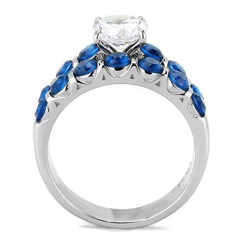 CJ3235 Wholesale Women's Stainless AAA Grade CZ Clear Blue Stone Wedding Ring Set