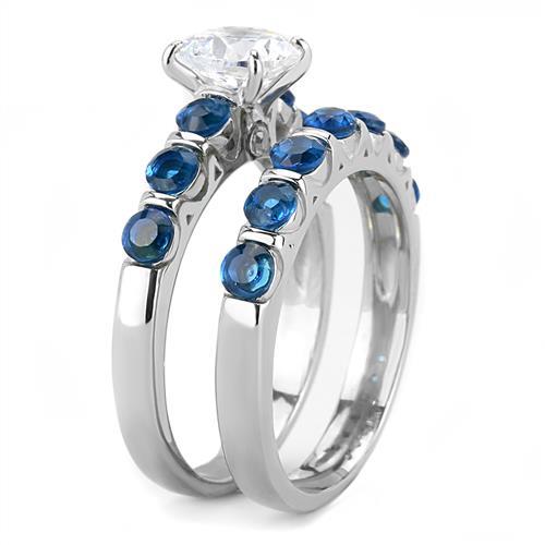 CJ3235 Wholesale Women's Stainless AAA Grade CZ Clear Blue Stone Wedding Ring Set