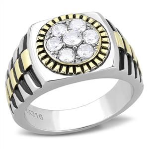CJE3240 Wholesale Women's Stainless Steel Two-Tone IP Gold Clear AAA Grade CZ Ring