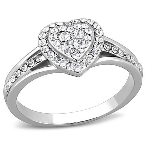 CJ3249 Wholesale Women&#39;s Stainless Steel Top Grade Crystal Clear Heart Ring