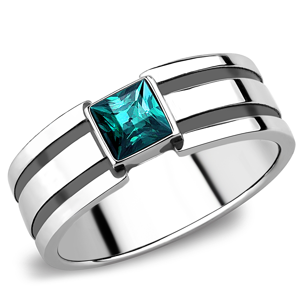 CJ3291 Wholesale Men's Stainless Steel High polished Top Grade Crystal Blue Zircon Ring