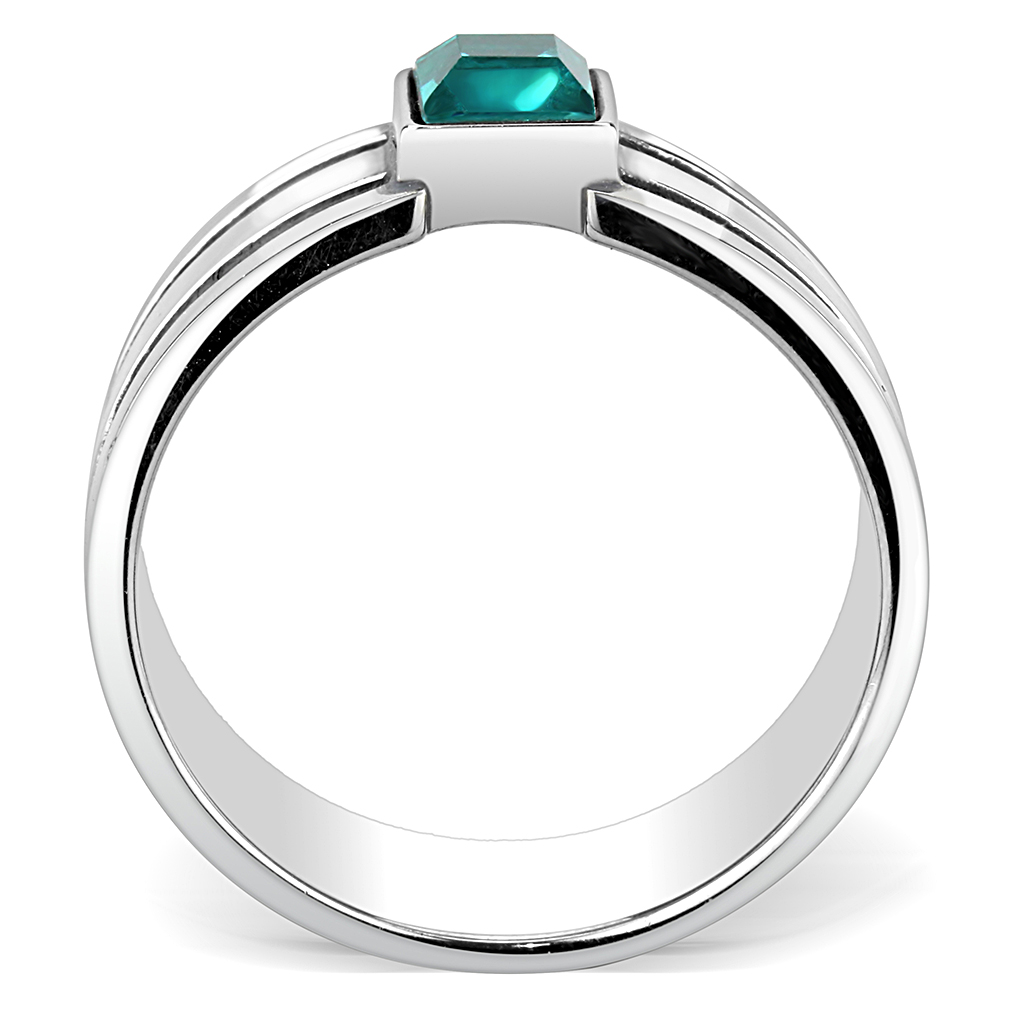 CJ3291 Wholesale Men's Stainless Steel High polished Top Grade Crystal Blue Zircon Ring