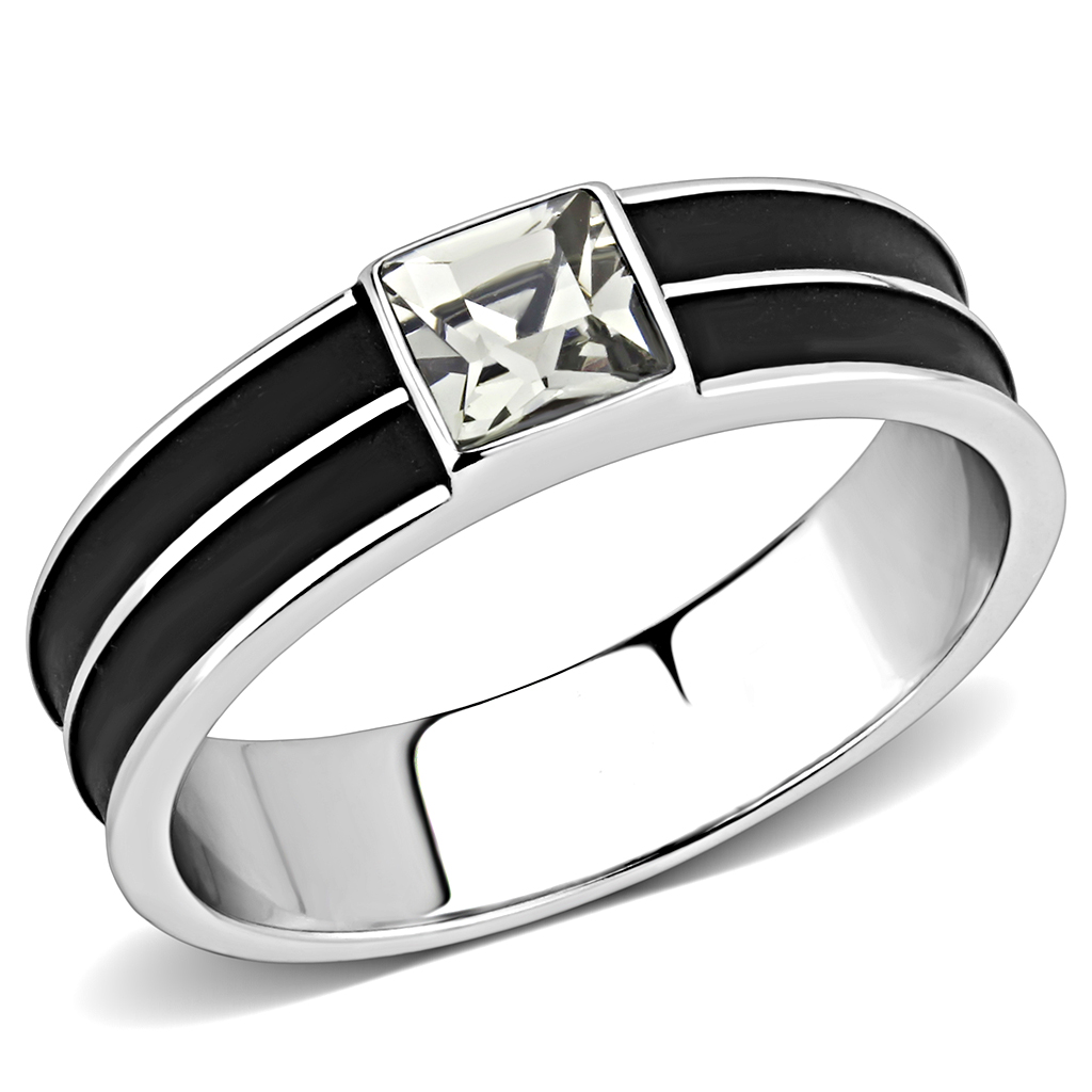 CJ3292 Wholesale Men's Stainless Steel High polished Top Grade Crystal Black Diamond Ring