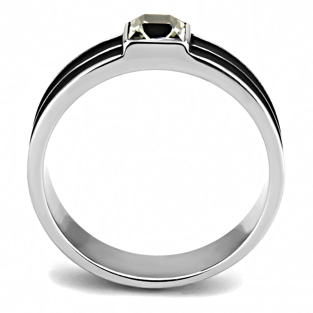 CJ3292 Wholesale Men&#39;s Stainless Steel High polished Top Grade Crystal Black Diamond Ring