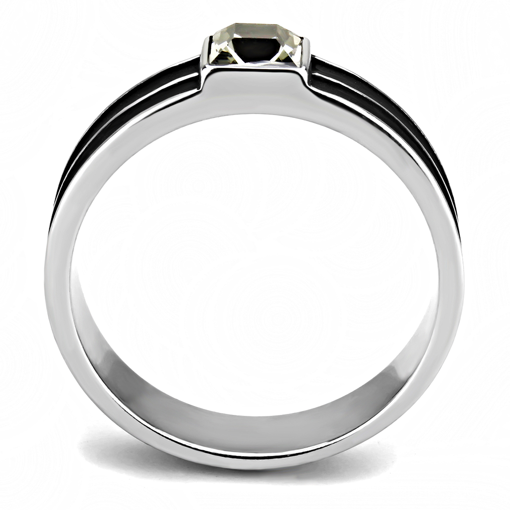 CJ3292 Wholesale Men's Stainless Steel High polished Top Grade Crystal Black Diamond Ring