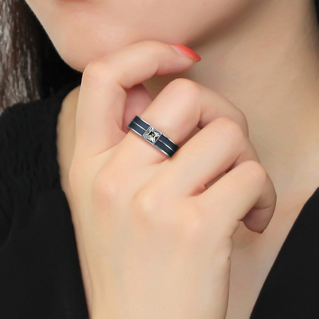 CJ3292 Wholesale Men's Stainless Steel High polished Top Grade Crystal Black Diamond Ring