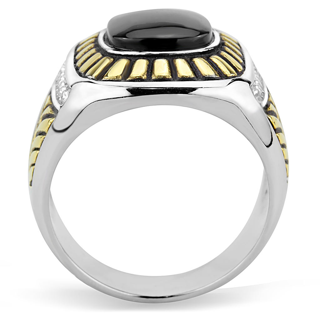 CJ3294 Wholesale Men's Stainless Steel Two-Tone IP Gold Synthetic Jet Ring