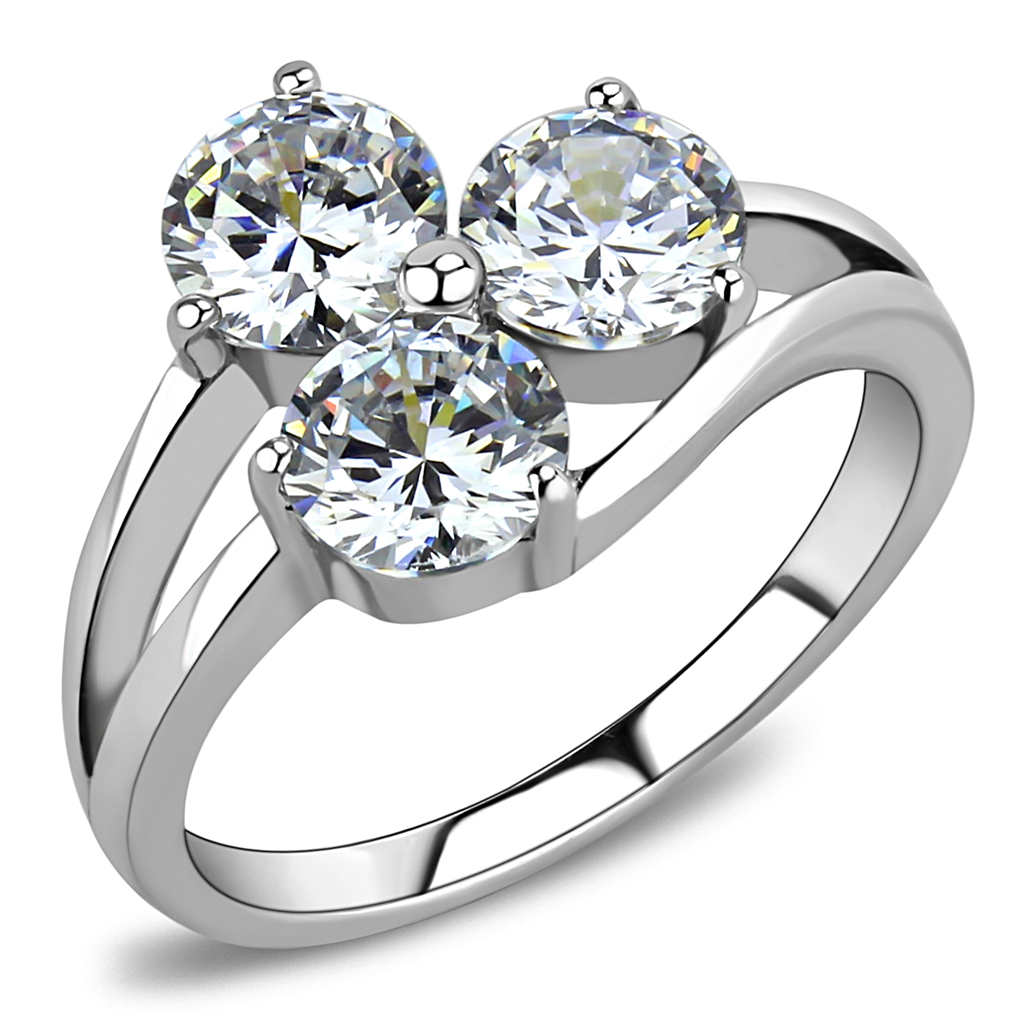 CJE3430 Wholesale Women's Stainless Steel Clear Triple AAA Grade CZ Stone Ring