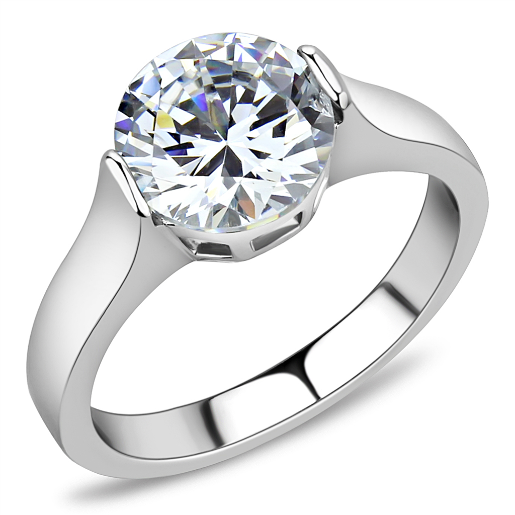 CJE3432 Wholesale Women's Stainless Steel Clear AAA Grade CZ Brilliant Solitaire Ring