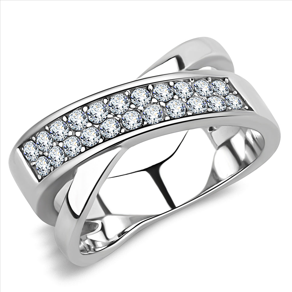 CJE3436 Wholesale Women&#39;s Stainless Steel Clear Top Grade Crystal X Ring