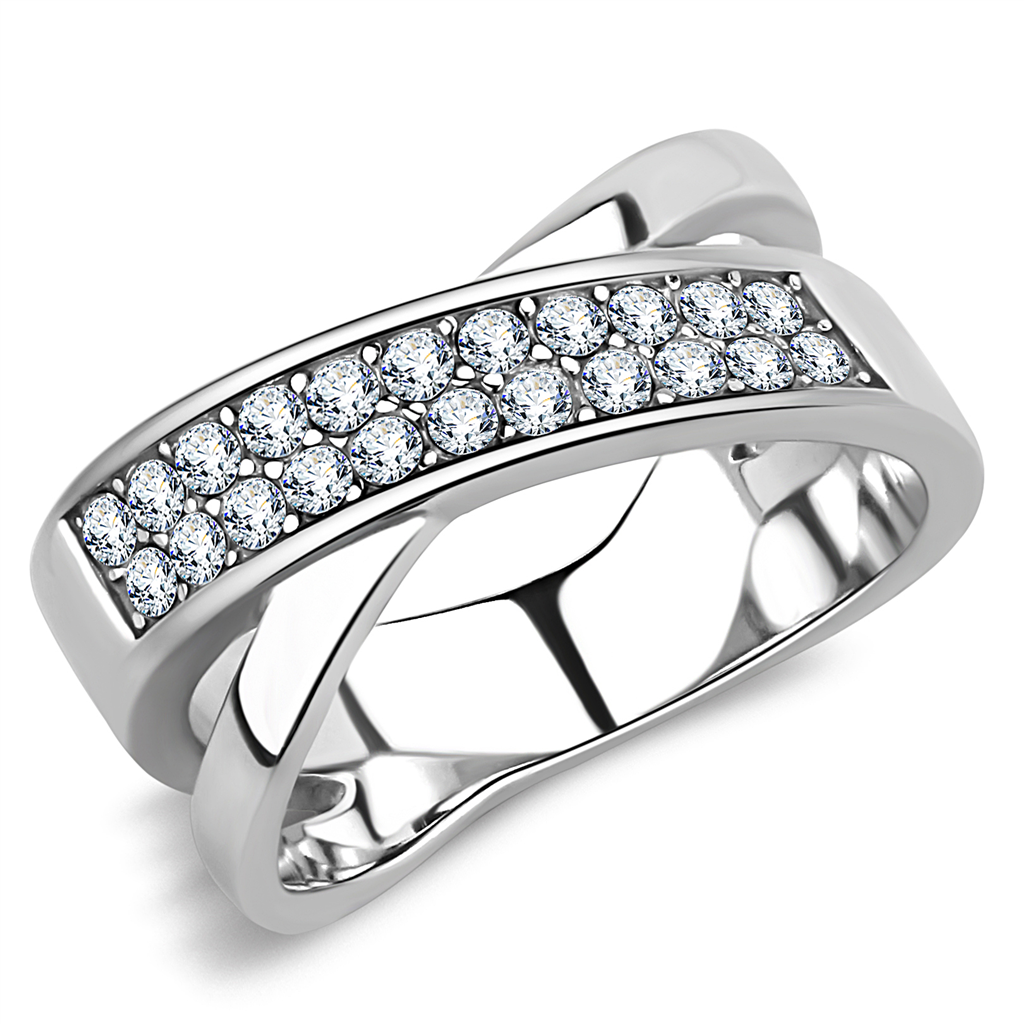 CJE3436 Wholesale Women's Stainless Steel Clear Top Grade Crystal X Ring