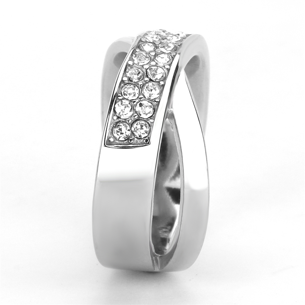 CJE3436 Wholesale Women's Stainless Steel Clear Top Grade Crystal X Ring