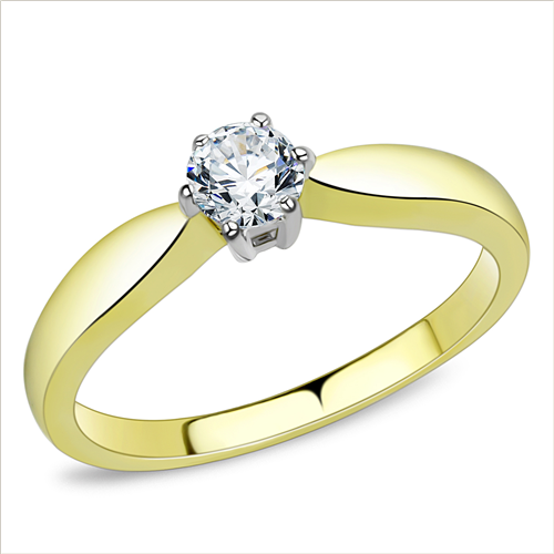 CJE3440 Wholesale Women's Stainless Steel Clear AAA Grade CZ Two-Tone IP Gold Minimal Solitaire Ring