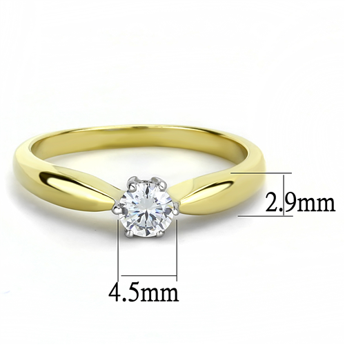 CJE3440 Wholesale Women's Stainless Steel Clear AAA Grade CZ Two-Tone IP Gold Minimal Solitaire Ring