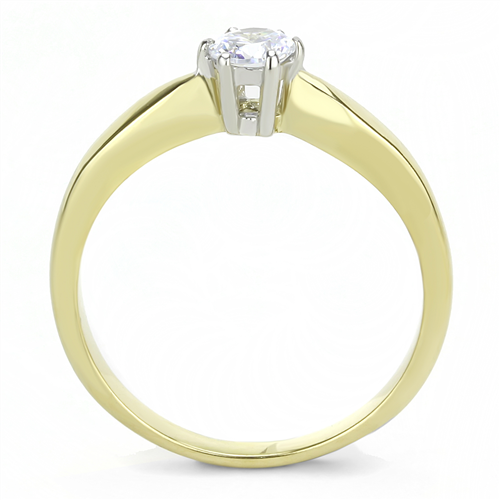 CJE3440 Wholesale Women's Stainless Steel Clear AAA Grade CZ Two-Tone IP Gold Minimal Solitaire Ring