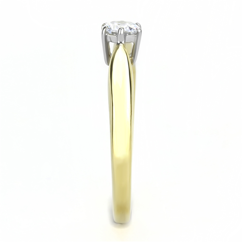 CJE3440 Wholesale Women's Stainless Steel Clear AAA Grade CZ Two-Tone IP Gold Minimal Solitaire Ring